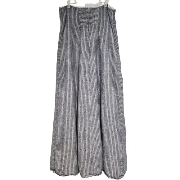 Quince 100% European Linen Strapless Maxi Dress L Blue Stripe Coastal Hamptons - Picture 5 of 10